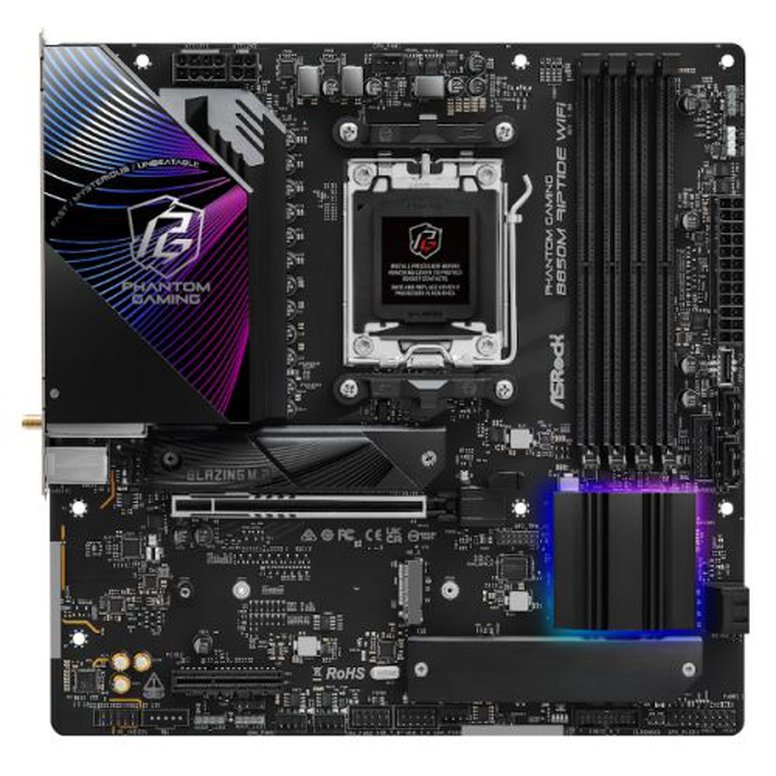 Asrock B850M RIPTIDE WIFI, AMD B850, AM5, Micro ATX, 4 DDR5, HDMI, DP, Wi-Fi 7, 2.5G LAN, RGB, 3x M.2