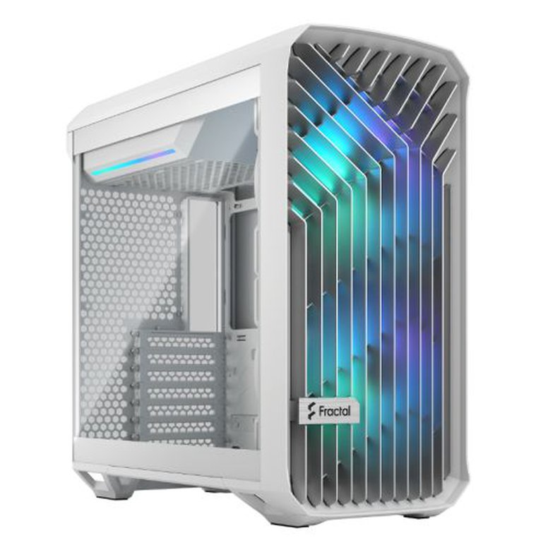 Fractal Design Torrent Compact (White TG RGB) Gaming Case w/ Clear Glass Window, E-ATX, 2 RGB Fans, Fan Hub, RGB Strip on PSU Shroud, Front Grille, USB-C