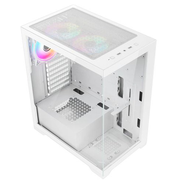 Vida Vetro White ARGB Gaming Case w/ Glass Front & Side, ATX, 3x ARGB Fans, 6-Port PWM ARGB Fan Hub & Remote Control