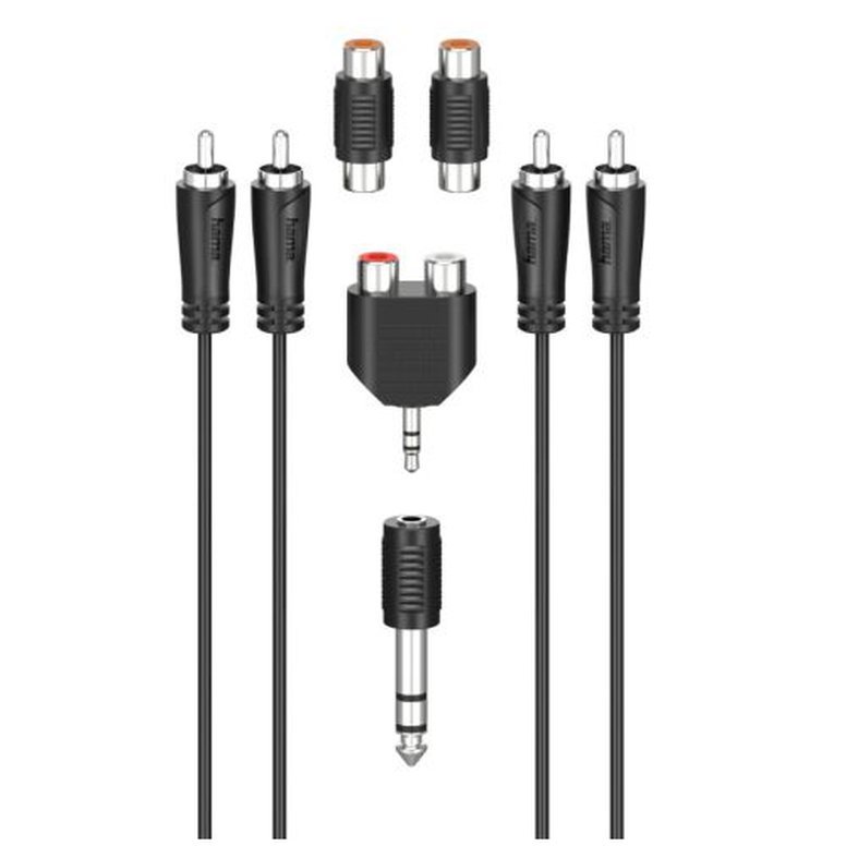 Hama RCA Connection Kit, 2x RCA Plugs to 2x RCA Plugs, 4x Adapters, 2.5 Metre