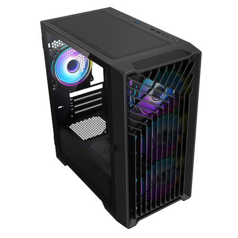 Vida Cyclone Black ARGB Gaming Case w/ Glass Window, Micro ATX, 4x ARGB Fans, Grill/Mesh Front