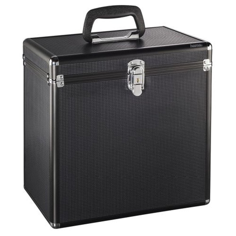 Hama 50 LP Case, Up to 50 LPs, Aluminium Look, Lockable, Black