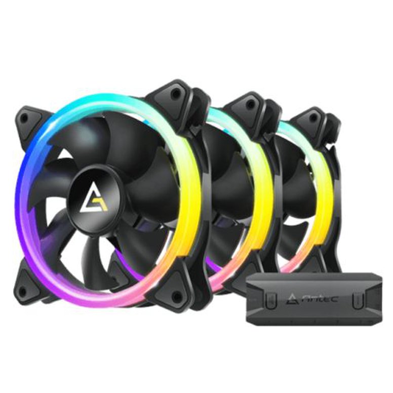 Antec Neon 120 ARGB PWM 12cm Case Fans (3-Pack), ARGB & PWM Fan Controller, Hydro Bearing, 800-1600 RPM, Black