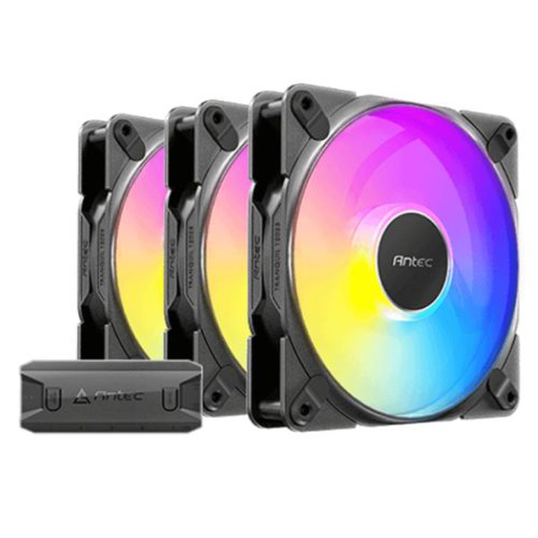 Antec Tranquil 120 ARGB PWM 12cm Case Fans (3-Pack), ARGB & PWM Fan Controller, Fluid Dynamic Bearing, 400-2000 RPM, Black