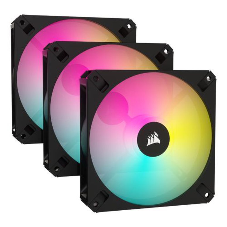 Corsair iCUE AR120 Digital RGB 120mm PWM Fans (3 Pack), 8 ARGB LEDs, Hydraulic Bearing, 1850 RPM, ARGB Adapter Cable, Black