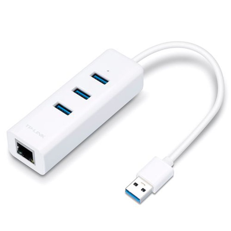 TP-LINK (UE330) 3-Port USB-A Hub & Gigabit Ethernet Adapter, 3x USB-A 3.0, 1x GB LAN, White 