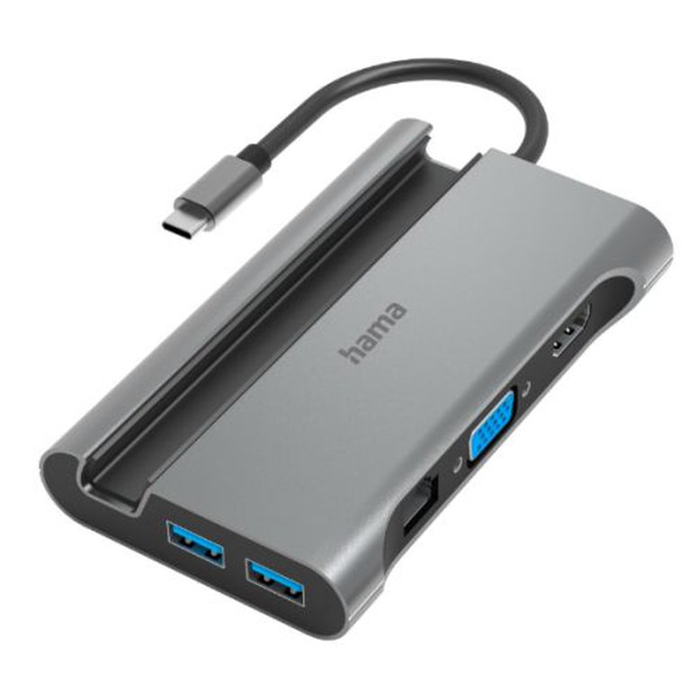 Hama Connect2Mobile USB-C 3.2 Gen1 7-in-1 Docking Station - USB-C (PD Power), 3x USB-A, 1x VGA, 1x HDMI, LAN, Aluminium