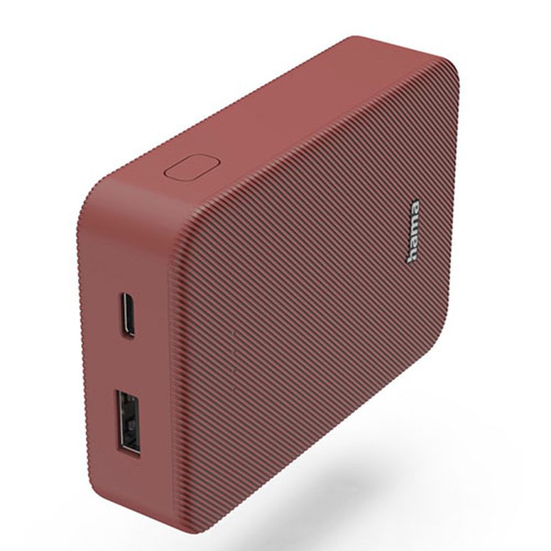 Hama Colour 10 Red 10000mAh Fast Charge Powerbank, USB-A & USB-C, LED Capacity Indicator