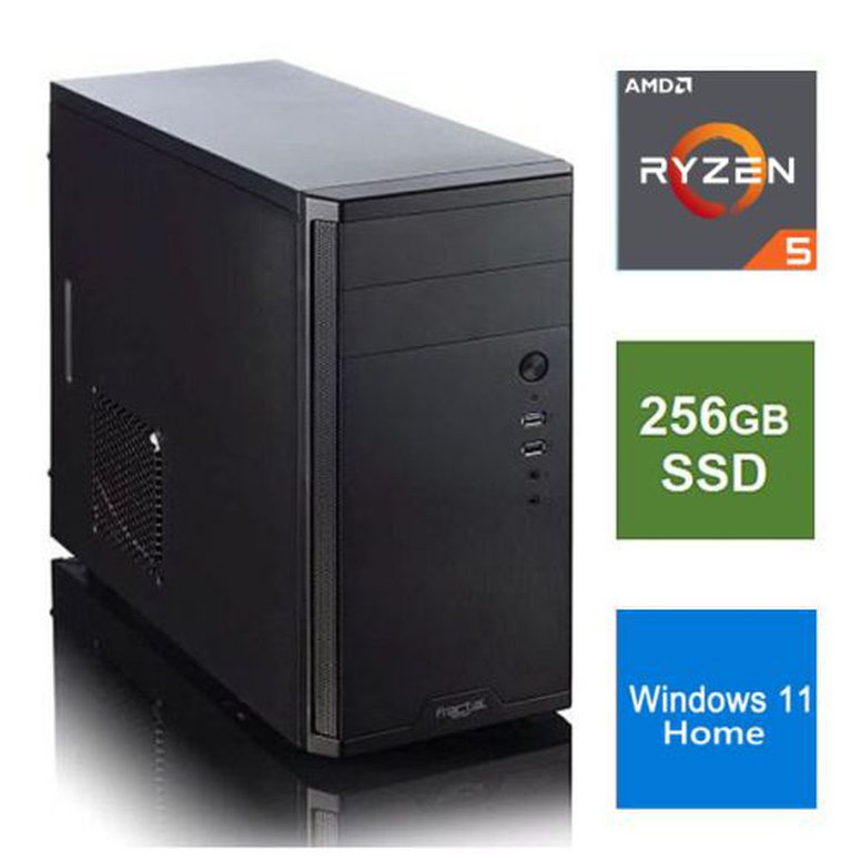 Spire MATX Tower PC, Fractal Core 1100 Case, Ryzen 5 5600G, 8GB 3200MHz, 256GB SSD, Bequiet 550W, No Optical, KB & Mouse, Windows 11 Home