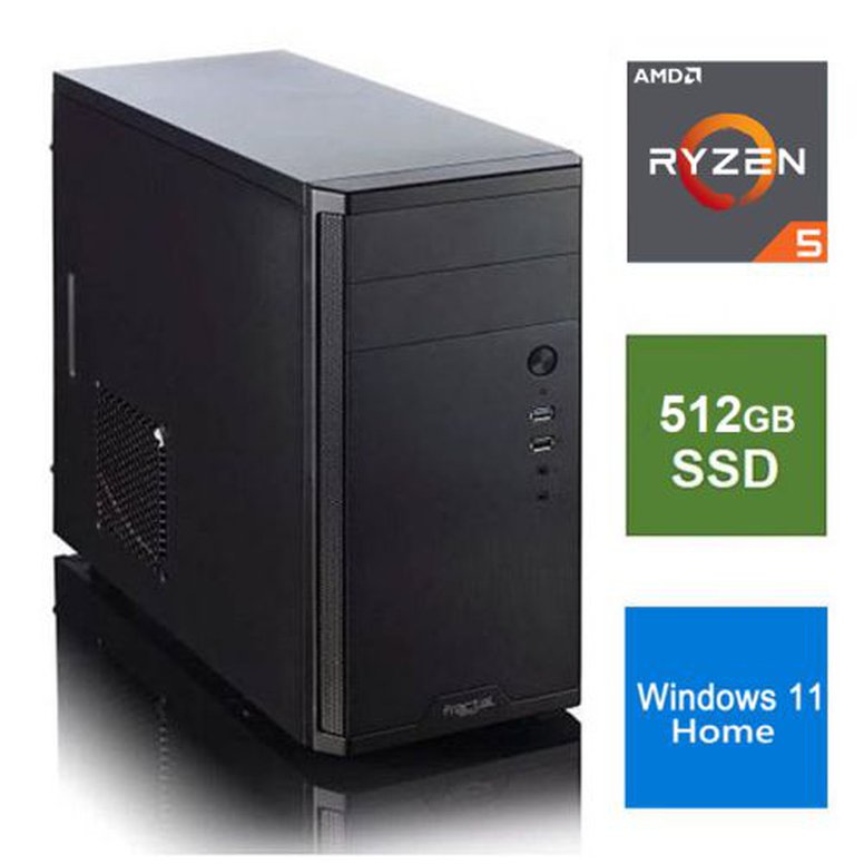 Spire MATX Tower PC, Fractal Core 1100 Case, Ryzen 5 5600G, 8GB 3200MHz, 512GB SSD, Bequiet 550W, No Optical, KB & Mouse, Windows 11 Home