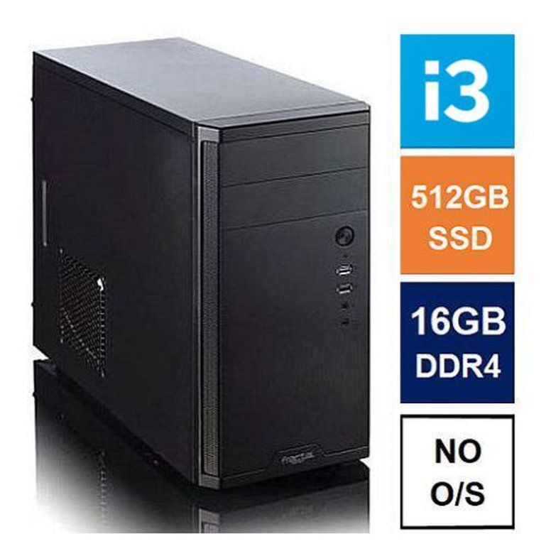 Spire MATX Tower PC, Fractal Core 1100 Case, i3-12100, 16GB DDR4, 512GB SSD, Cooler Master 550W, No Optical, KB & Mouse, No Operating System