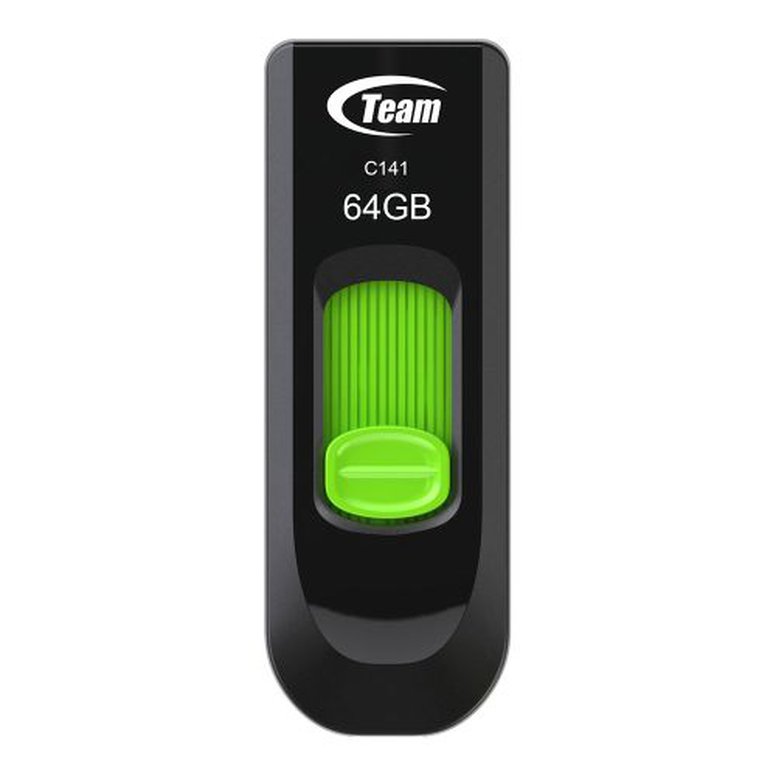 Team 64GB C141 Green USB 2.0 Memory Pen, Retractable Design, Ultra-thin 9.5mm