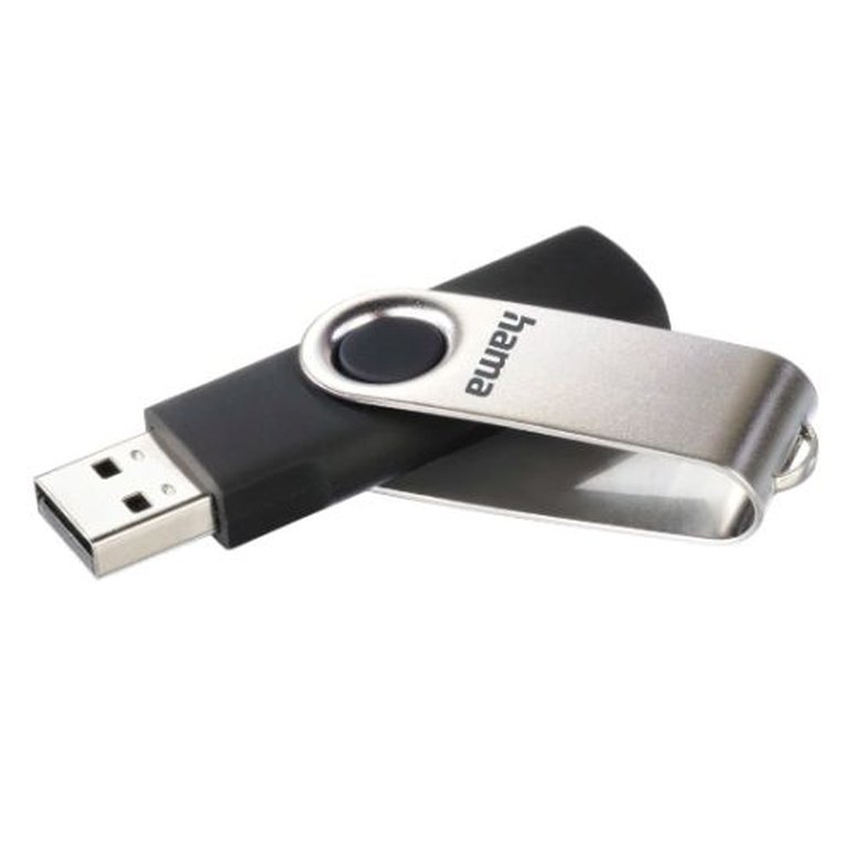 Hama Rotate 128GB USB 2.0 Memory Pen, Rotating Cap, Keyring, Black/Silver