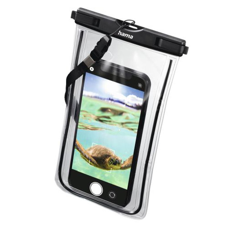 Hama Finest Sports Waterproof Mobile Phone Case for Smartphones, Fluorescent Frame, Hand Strap