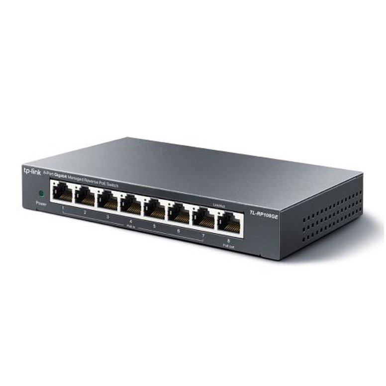 TP-LINK (TL-RP108GE) 8-Port Gigabit Managed Reverse PoE Switch, 7 PoE Input & 1 PoE Output, DC Output, Metal Casing